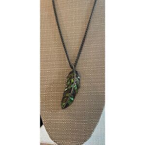 Fossil Necklace with Enamel Rhinestone Leaf